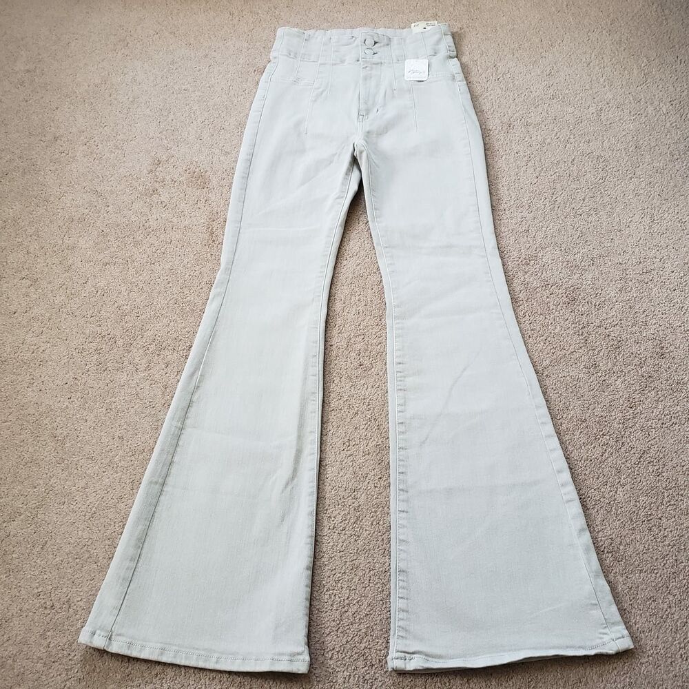 Nwt Free People Jayde High Rise Flare Jeans Light Gray Size 28 Stitching Waist